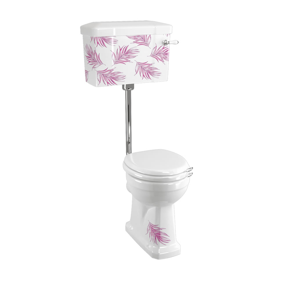 Bespoke Botanical Pink Standard Low Level WC with 520 Lever Cistern